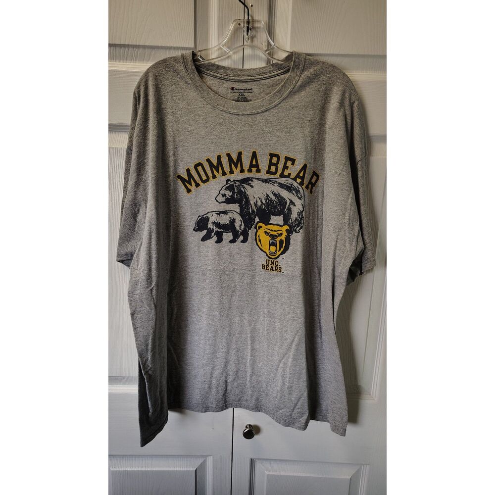 Champion UNC Bears Momma Bear Graphic T-Shirt Heather Gray Men's / Unisex XXL